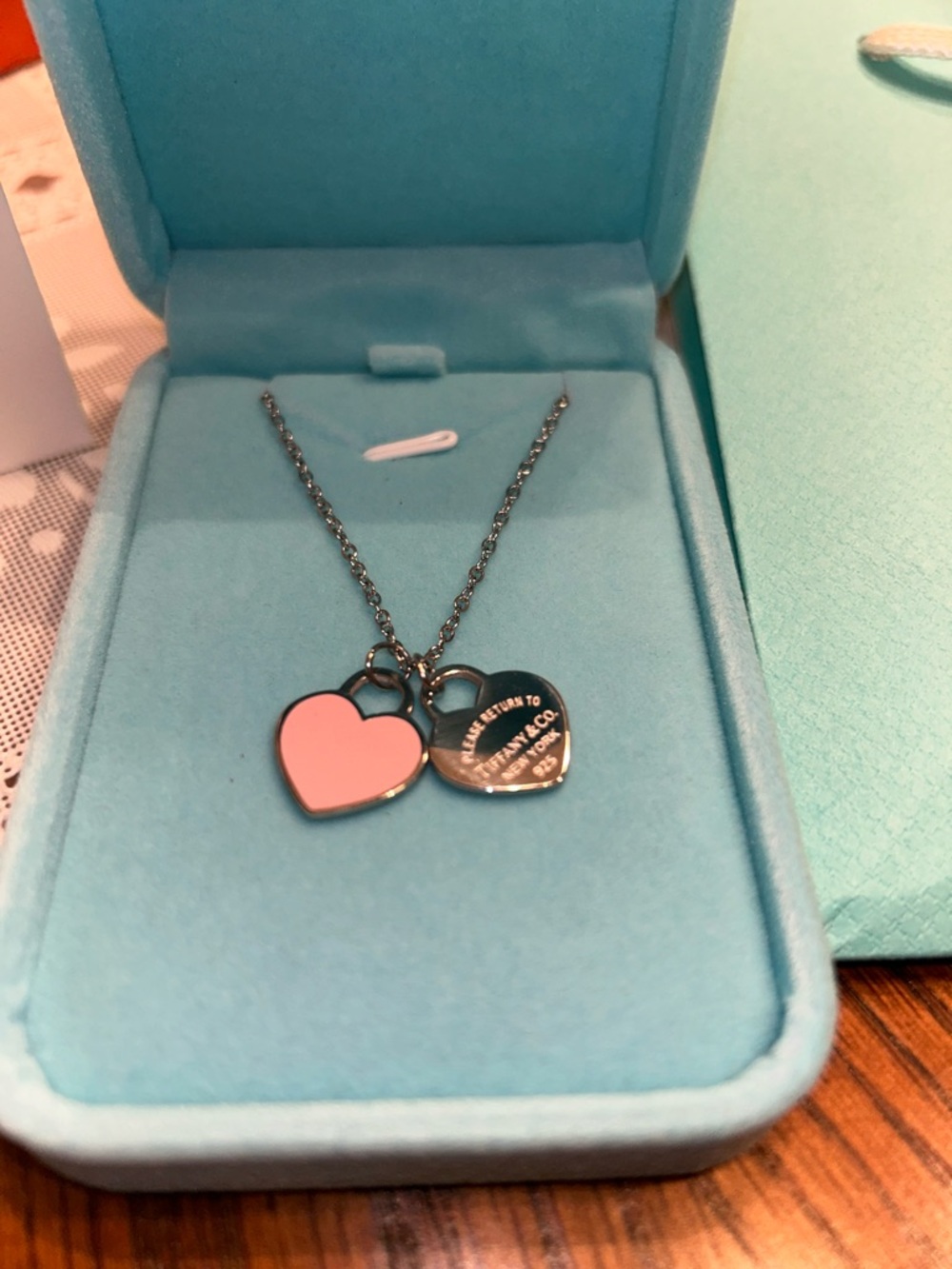 Tiffany & Co. Pink Enamel Heart with Silver Tag Necklace - Picture 3 of 5